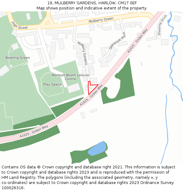 19, MULBERRY GARDENS, HARLOW, CM17 0EF: Location map and indicative extent of plot