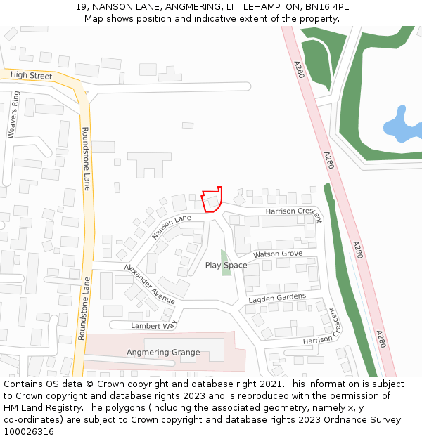 19, NANSON LANE, ANGMERING, LITTLEHAMPTON, BN16 4PL: Location map and indicative extent of plot