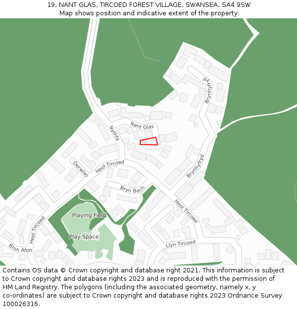 19, NANT GLAS, TIRCOED FOREST VILLAGE, SWANSEA, SA4 9SW: Location map and indicative extent of plot