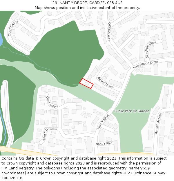 19, NANT Y DROPE, CARDIFF, CF5 4UF: Location map and indicative extent of plot