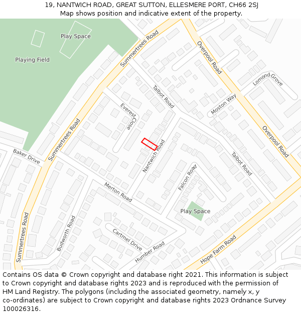 19, NANTWICH ROAD, GREAT SUTTON, ELLESMERE PORT, CH66 2SJ: Location map and indicative extent of plot