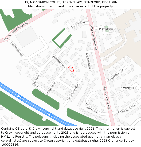 19, NAVIGATION COURT, BIRKENSHAW, BRADFORD, BD11 2PN: Location map and indicative extent of plot