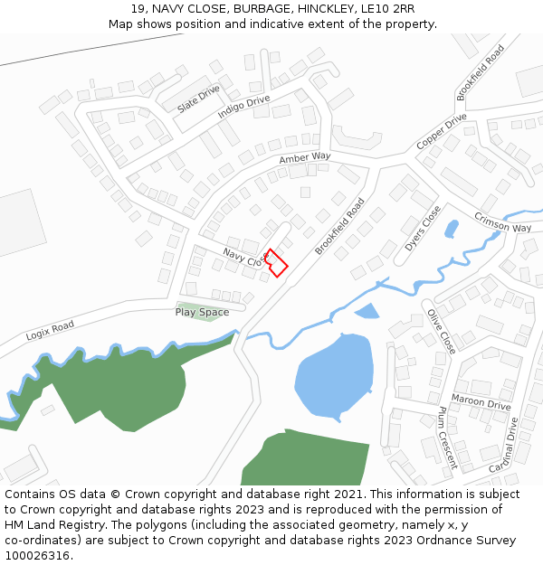 19, NAVY CLOSE, BURBAGE, HINCKLEY, LE10 2RR: Location map and indicative extent of plot