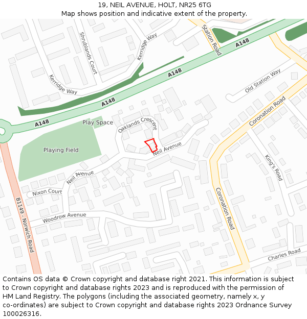 19, NEIL AVENUE, HOLT, NR25 6TG: Location map and indicative extent of plot