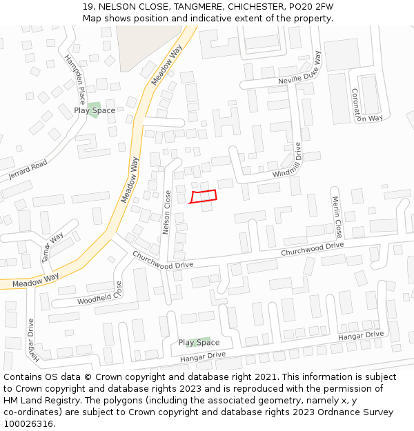 19, NELSON CLOSE, TANGMERE, CHICHESTER, PO20 2FW: Location map and indicative extent of plot