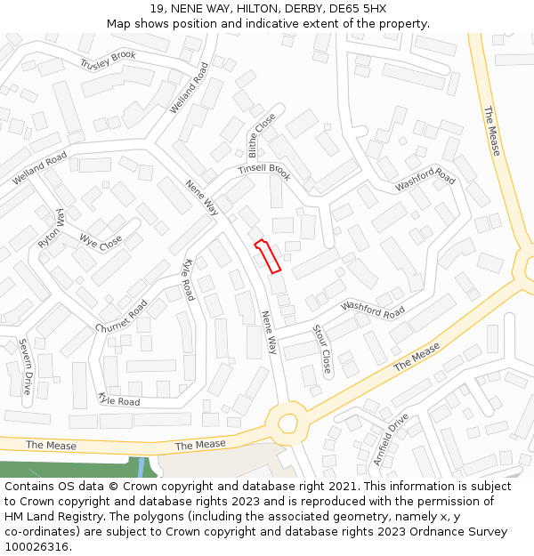 19, NENE WAY, HILTON, DERBY, DE65 5HX: Location map and indicative extent of plot