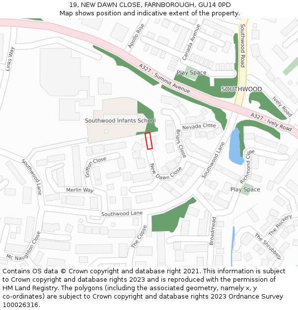 19, NEW DAWN CLOSE, FARNBOROUGH, GU14 0PD: Location map and indicative extent of plot