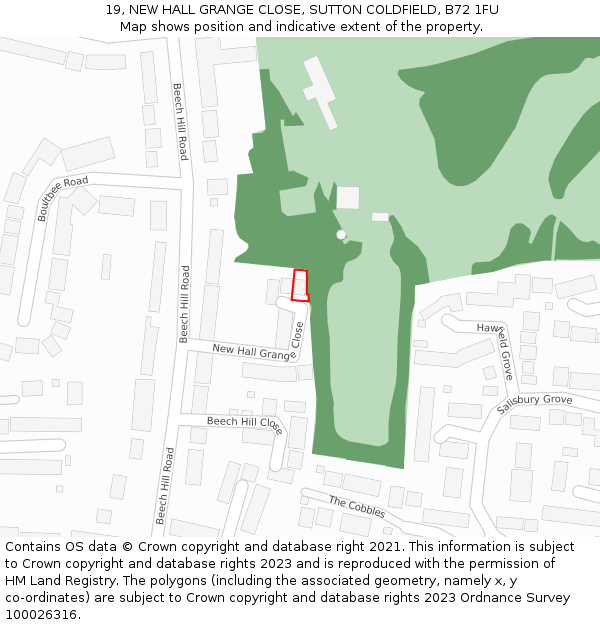 19, NEW HALL GRANGE CLOSE, SUTTON COLDFIELD, B72 1FU: Location map and indicative extent of plot