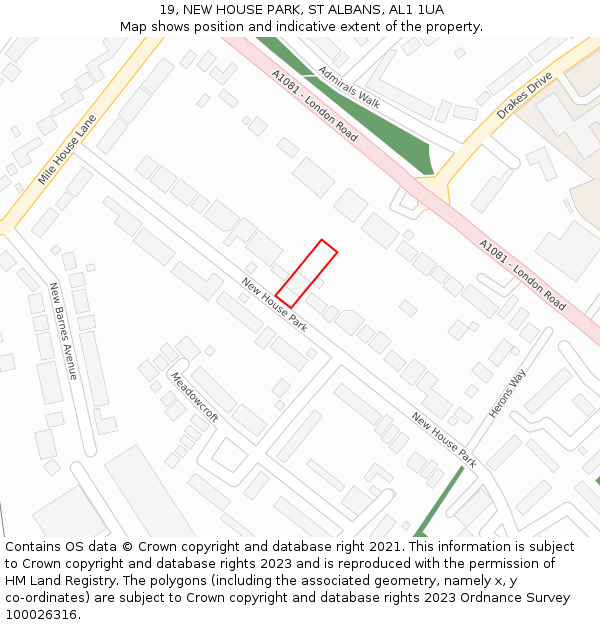 19, NEW HOUSE PARK, ST ALBANS, AL1 1UA: Location map and indicative extent of plot