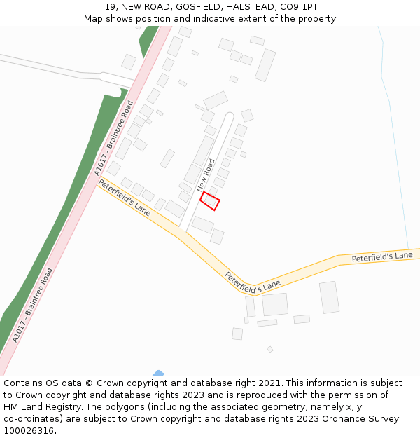 19, NEW ROAD, GOSFIELD, HALSTEAD, CO9 1PT: Location map and indicative extent of plot