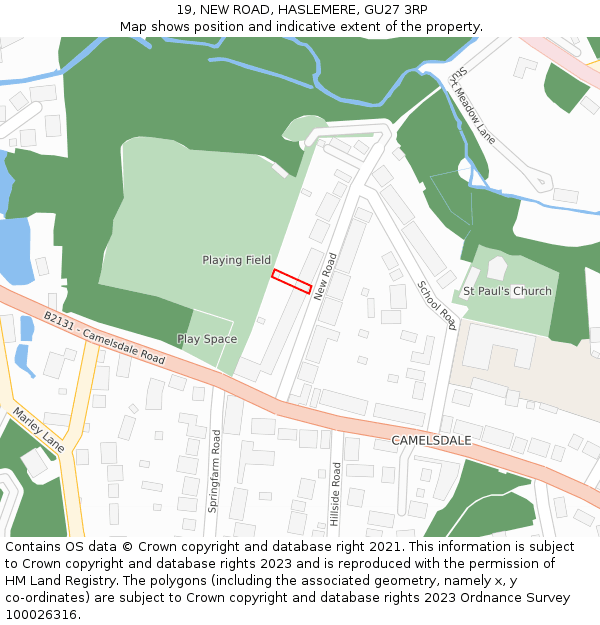 19, NEW ROAD, HASLEMERE, GU27 3RP: Location map and indicative extent of plot