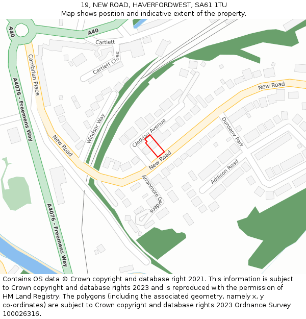 19, NEW ROAD, HAVERFORDWEST, SA61 1TU: Location map and indicative extent of plot