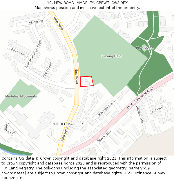 19, NEW ROAD, MADELEY, CREWE, CW3 9EX: Location map and indicative extent of plot