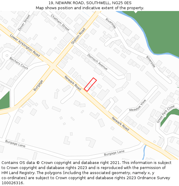 19, NEWARK ROAD, SOUTHWELL, NG25 0ES: Location map and indicative extent of plot