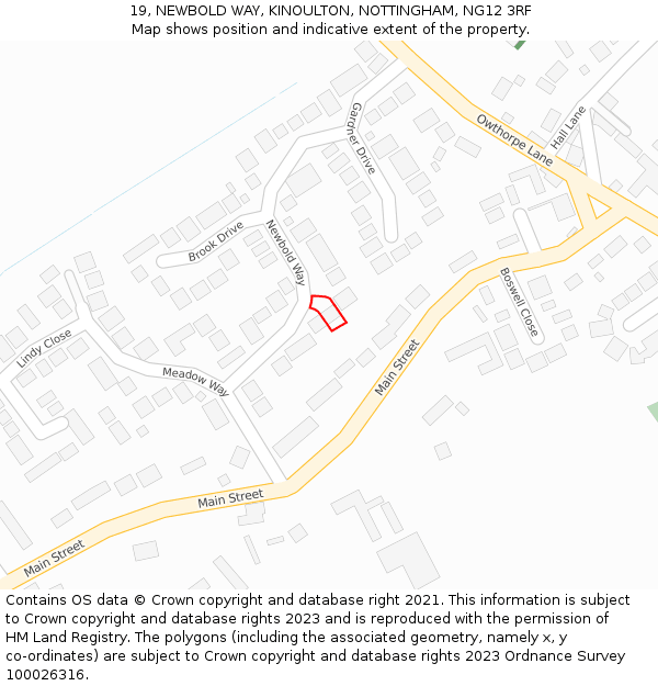 19, NEWBOLD WAY, KINOULTON, NOTTINGHAM, NG12 3RF: Location map and indicative extent of plot