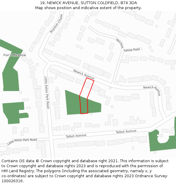 19, NEWICK AVENUE, SUTTON COLDFIELD, B74 3DA: Location map and indicative extent of plot