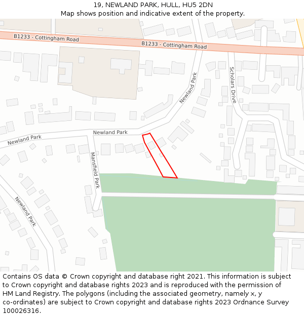 19, NEWLAND PARK, HULL, HU5 2DN: Location map and indicative extent of plot