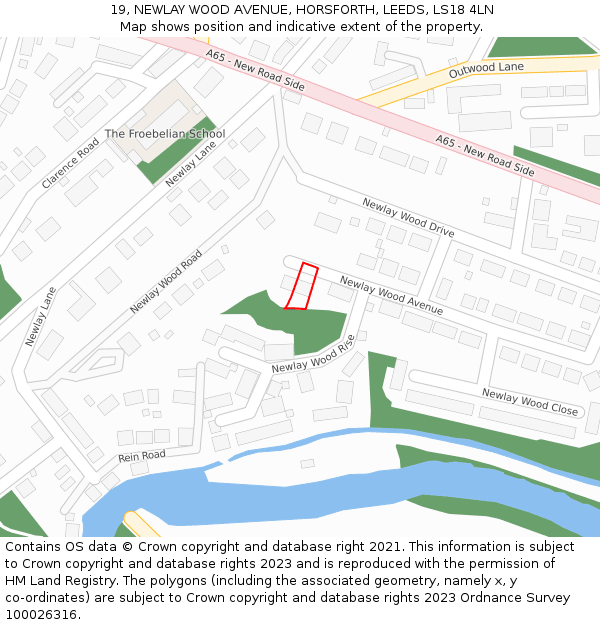 19, NEWLAY WOOD AVENUE, HORSFORTH, LEEDS, LS18 4LN: Location map and indicative extent of plot