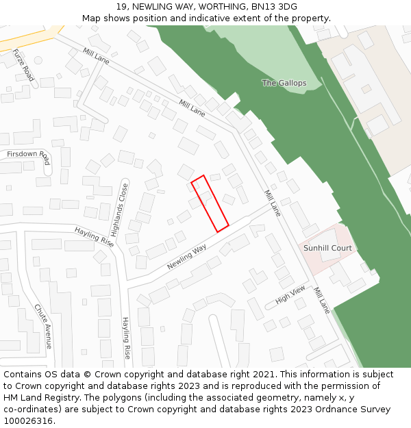 19, NEWLING WAY, WORTHING, BN13 3DG: Location map and indicative extent of plot