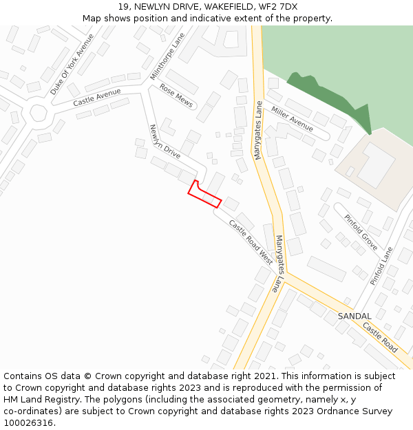 19, NEWLYN DRIVE, WAKEFIELD, WF2 7DX: Location map and indicative extent of plot