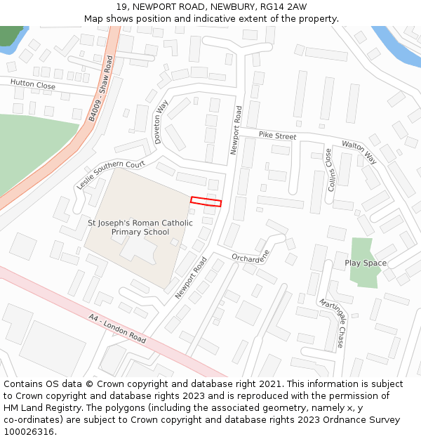 19, NEWPORT ROAD, NEWBURY, RG14 2AW: Location map and indicative extent of plot