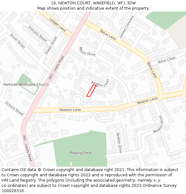 19, NEWTON COURT, WAKEFIELD, WF1 3DW: Location map and indicative extent of plot