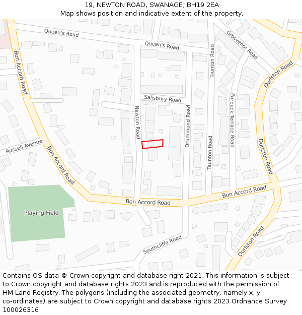 19, NEWTON ROAD, SWANAGE, BH19 2EA: Location map and indicative extent of plot