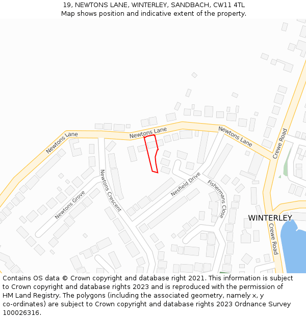 19, NEWTONS LANE, WINTERLEY, SANDBACH, CW11 4TL: Location map and indicative extent of plot