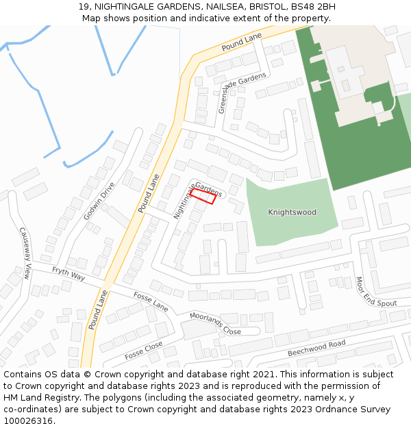 19, NIGHTINGALE GARDENS, NAILSEA, BRISTOL, BS48 2BH: Location map and indicative extent of plot