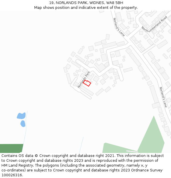 19, NORLANDS PARK, WIDNES, WA8 5BH: Location map and indicative extent of plot