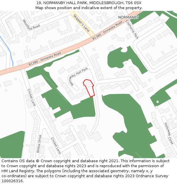 19, NORMANBY HALL PARK, MIDDLESBROUGH, TS6 0SX: Location map and indicative extent of plot