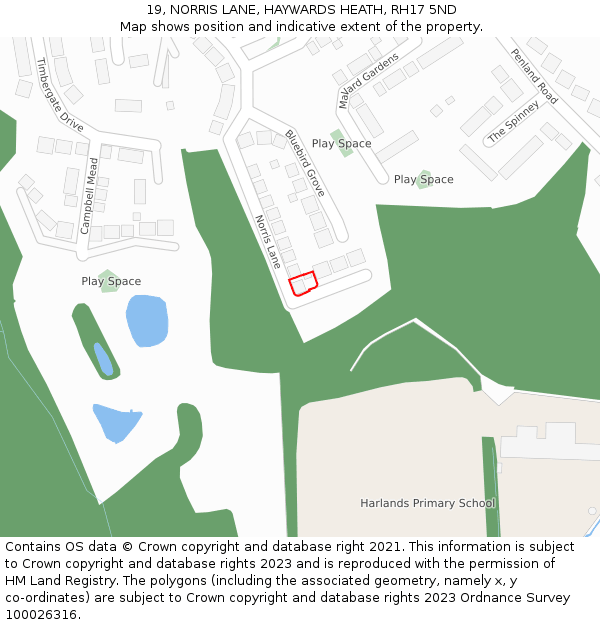 19, NORRIS LANE, HAYWARDS HEATH, RH17 5ND: Location map and indicative extent of plot