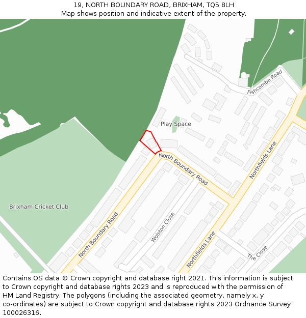19, NORTH BOUNDARY ROAD, BRIXHAM, TQ5 8LH: Location map and indicative extent of plot