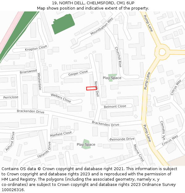 19, NORTH DELL, CHELMSFORD, CM1 6UP: Location map and indicative extent of plot