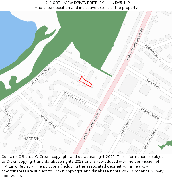 19, NORTH VIEW DRIVE, BRIERLEY HILL, DY5 1LP: Location map and indicative extent of plot