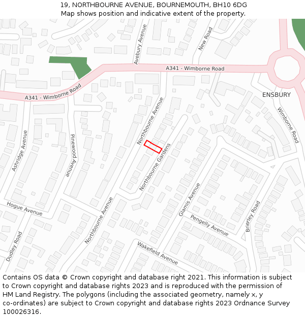 19, NORTHBOURNE AVENUE, BOURNEMOUTH, BH10 6DG: Location map and indicative extent of plot