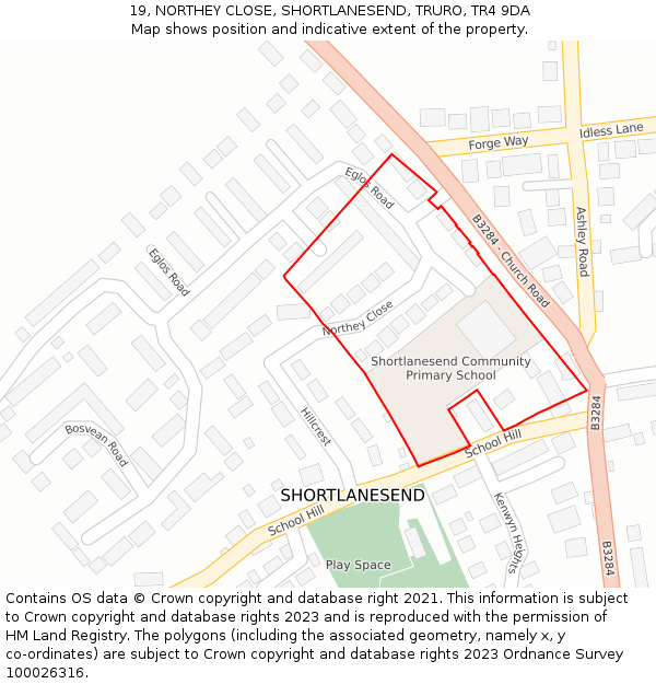 19, NORTHEY CLOSE, SHORTLANESEND, TRURO, TR4 9DA: Location map and indicative extent of plot