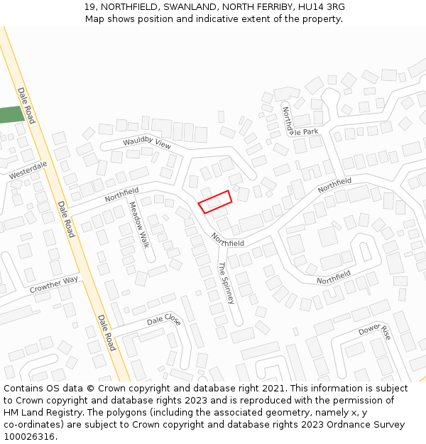 19, NORTHFIELD, SWANLAND, NORTH FERRIBY, HU14 3RG: Location map and indicative extent of plot