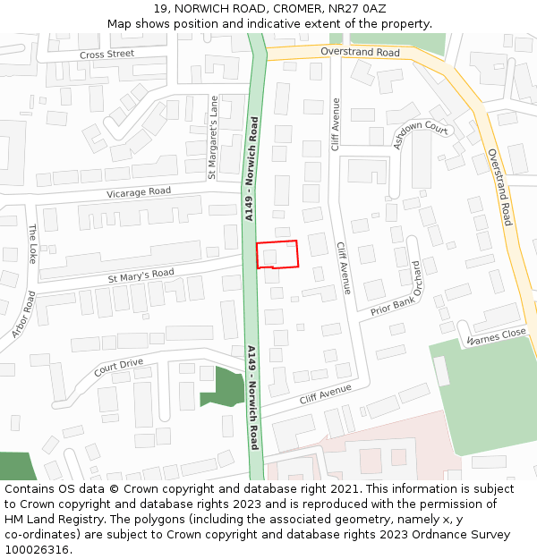 19, NORWICH ROAD, CROMER, NR27 0AZ: Location map and indicative extent of plot