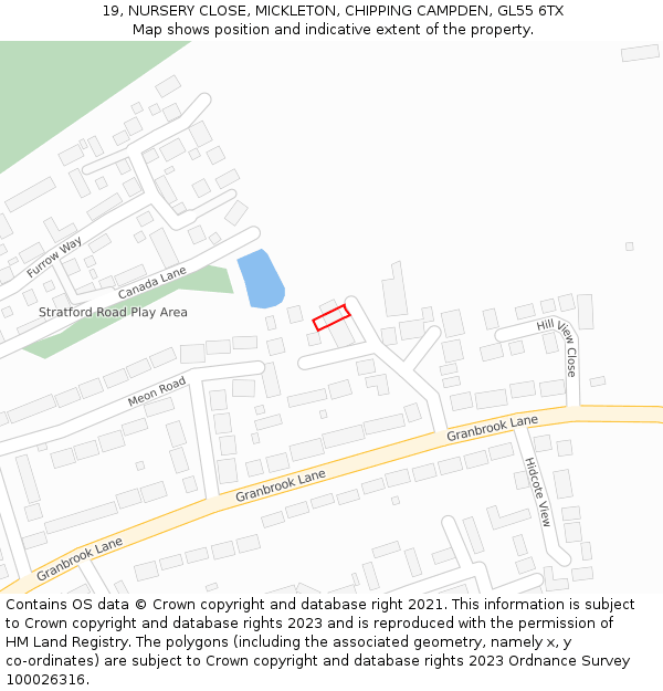 19, NURSERY CLOSE, MICKLETON, CHIPPING CAMPDEN, GL55 6TX: Location map and indicative extent of plot