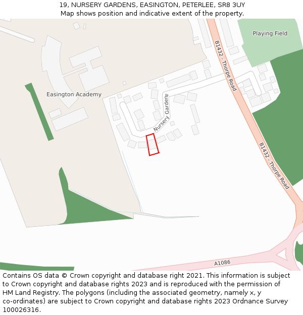 19, NURSERY GARDENS, EASINGTON, PETERLEE, SR8 3UY: Location map and indicative extent of plot