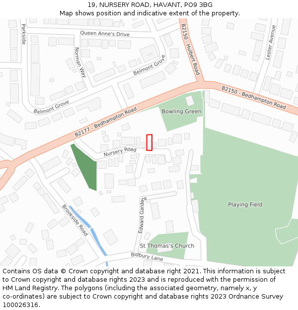 19, NURSERY ROAD, HAVANT, PO9 3BG: Location map and indicative extent of plot