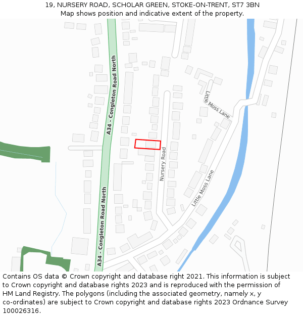 19, NURSERY ROAD, SCHOLAR GREEN, STOKE-ON-TRENT, ST7 3BN: Location map and indicative extent of plot