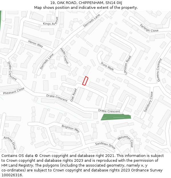 19, OAK ROAD, CHIPPENHAM, SN14 0XJ: Location map and indicative extent of plot