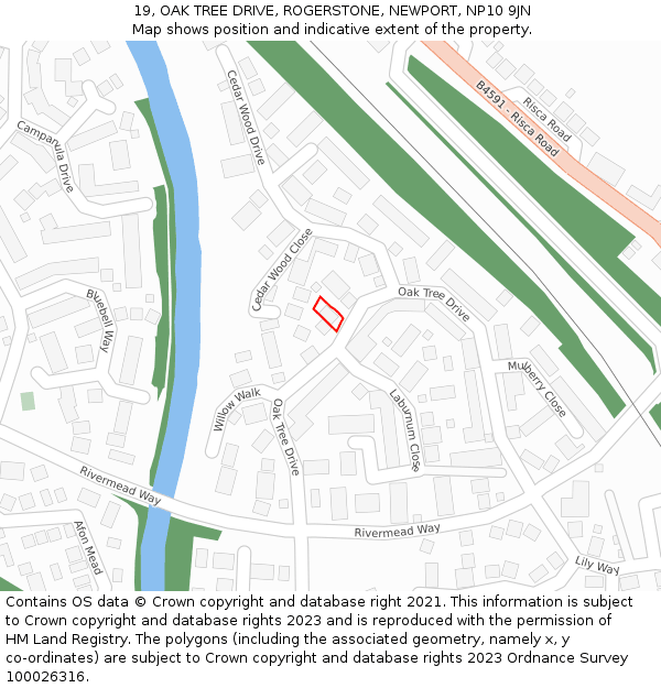 19, OAK TREE DRIVE, ROGERSTONE, NEWPORT, NP10 9JN: Location map and indicative extent of plot