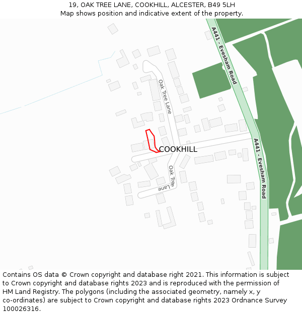 19, OAK TREE LANE, COOKHILL, ALCESTER, B49 5LH: Location map and indicative extent of plot