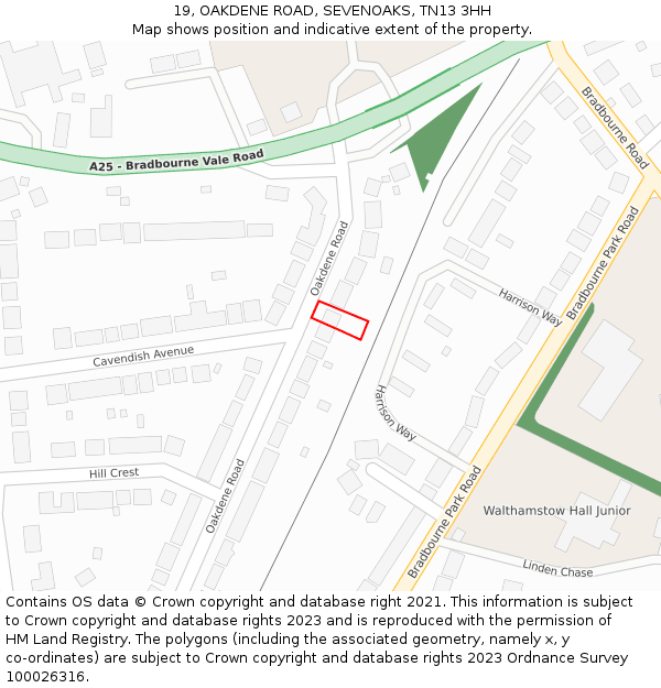 19, OAKDENE ROAD, SEVENOAKS, TN13 3HH: Location map and indicative extent of plot