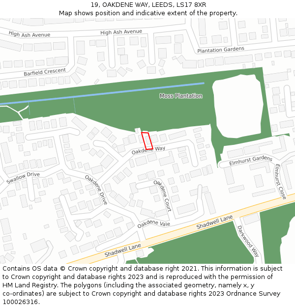 19, OAKDENE WAY, LEEDS, LS17 8XR: Location map and indicative extent of plot