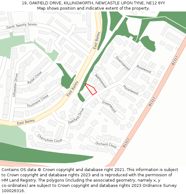 19, OAKFIELD DRIVE, KILLINGWORTH, NEWCASTLE UPON TYNE, NE12 6YY: Location map and indicative extent of plot