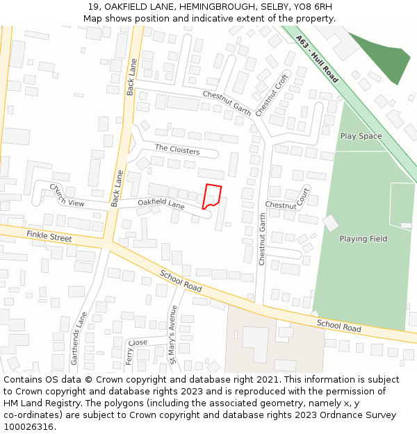 19, OAKFIELD LANE, HEMINGBROUGH, SELBY, YO8 6RH: Location map and indicative extent of plot